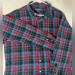 Ralph Lauren Classic Fit Red Green Plaid Flannel Shirt Men’s XL Tartan casual